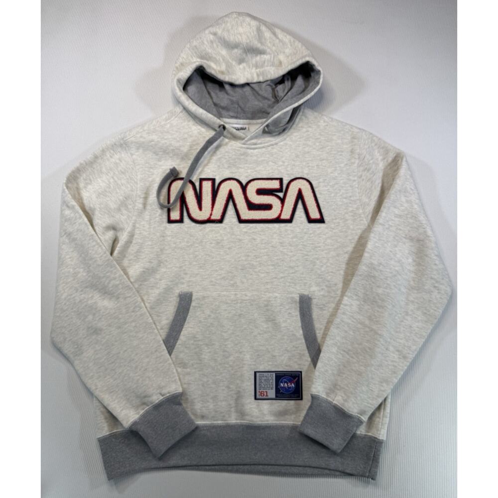 NASA Chenille Logo Hoodie NWT Mens Medium Oatmeal Pullover Space